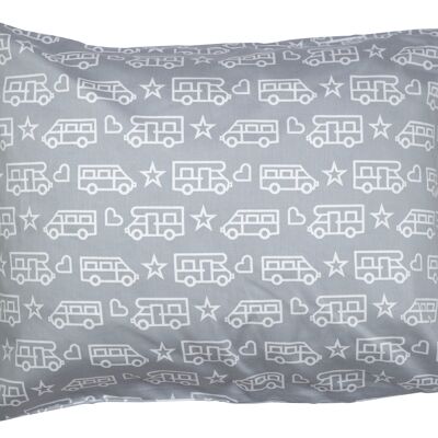 Funda de almohada, Motivo Camper, gris con estampado blanco
