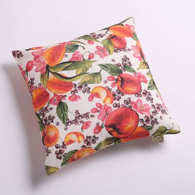 Peaches, blueberries and flowers throw cushion, 15”