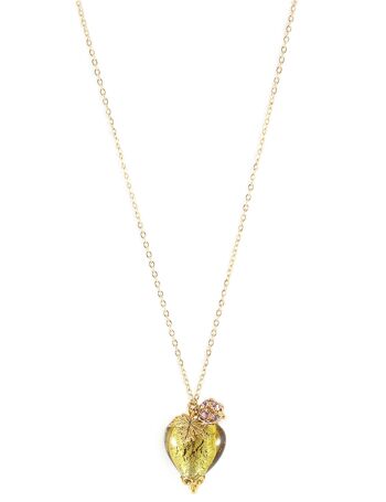 Collier long avec coeur en verre de Murano olive 3