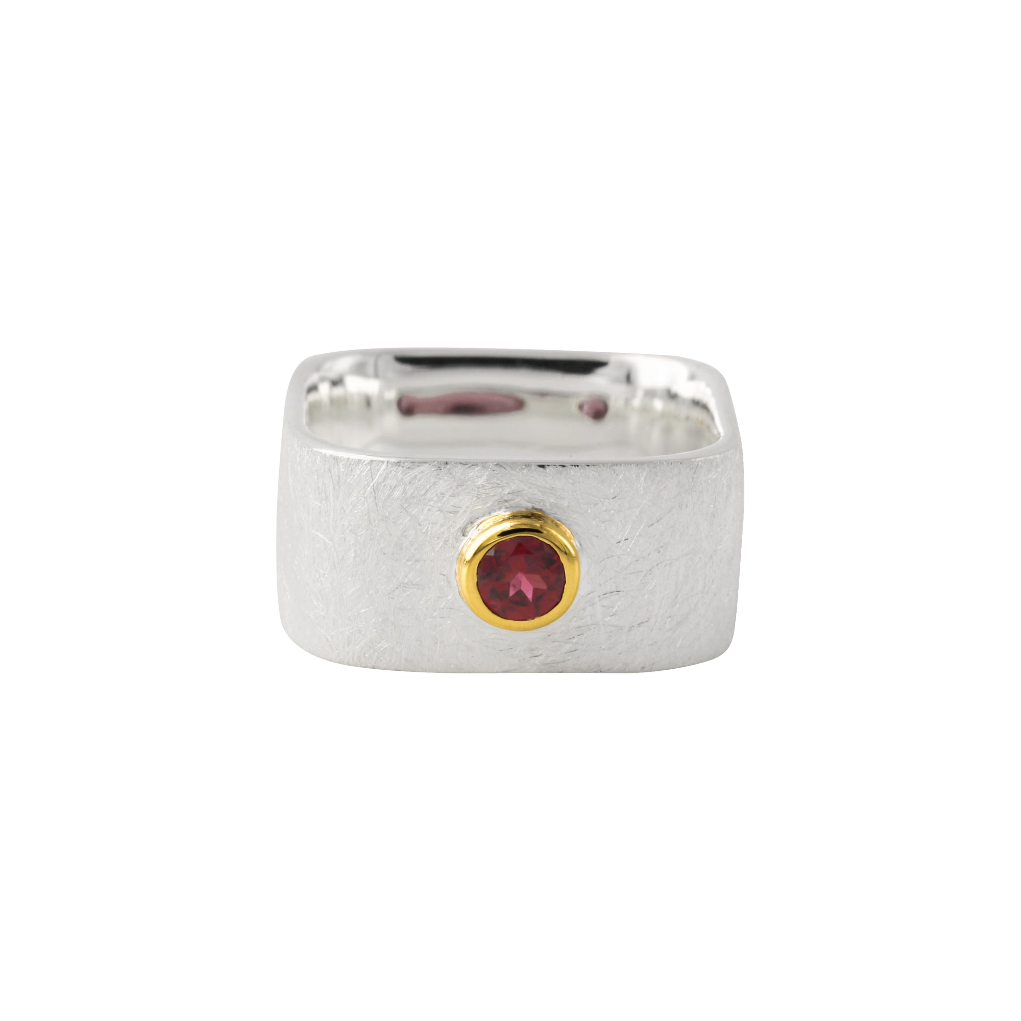 Silberring 18ct goldplattierter mit 4mm Rhodolith