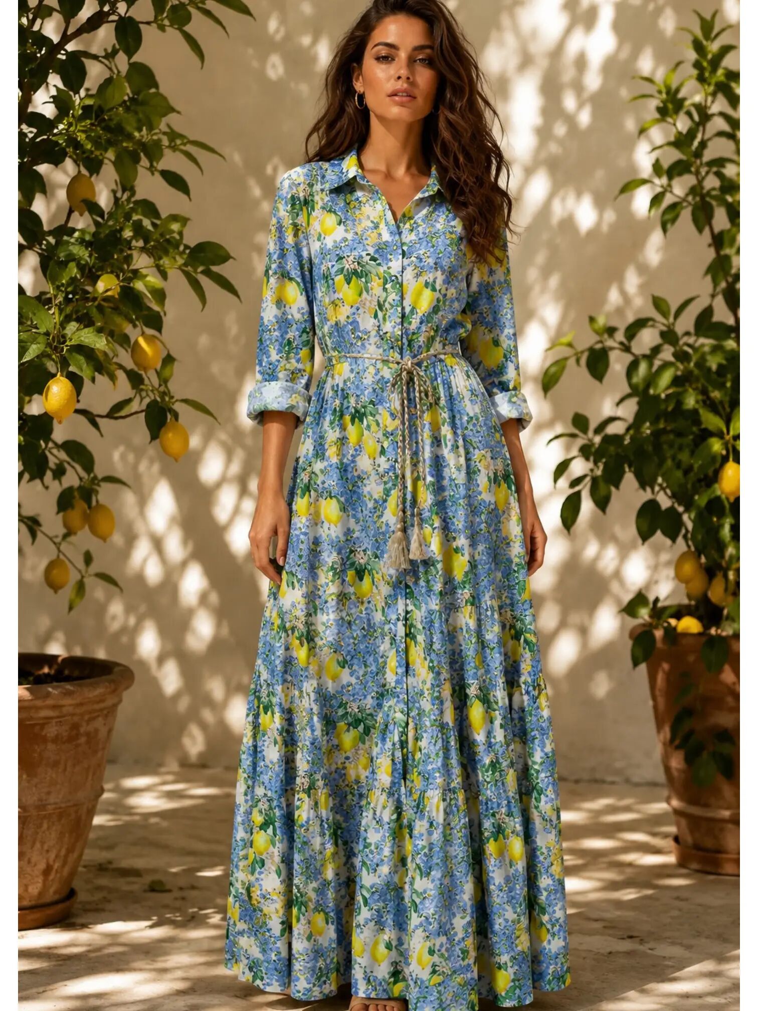 Robe longue Capri Dolce Vita bleue – 100 % coton italien