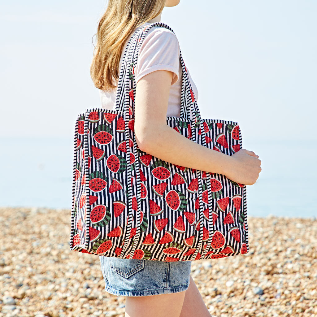 Watermelon Print Quilted Cotton Tote Bag