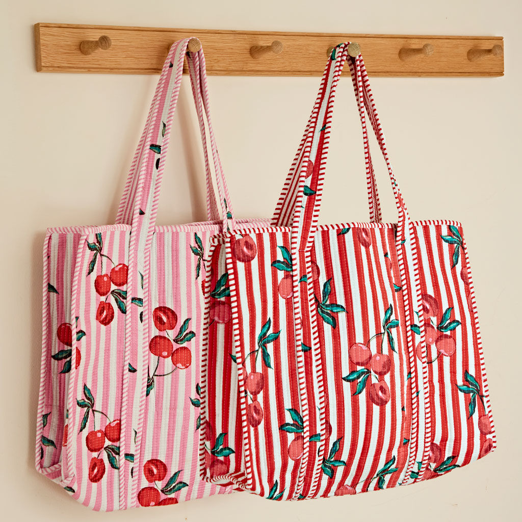 Cherry Print Quilted Cotton Tote Bag