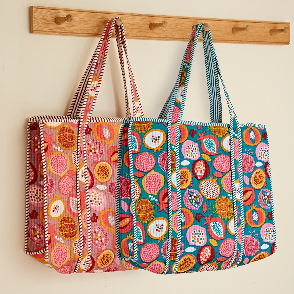 Pomegranate Print Quilted Cotton Tote Bag