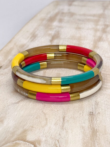 SUMMER 6mm Gold Multicolored Horn Bangle