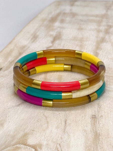 Gold multicoloured horn bangle ROLLER 6mm
