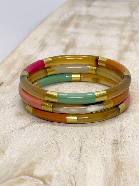 6mm NATURAL multicoloured gold horn bangle