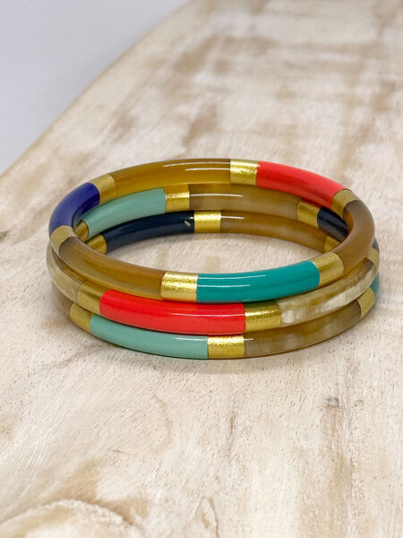 Coral Reef 6mm Gold Multicolor Horn Bangle