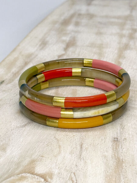 BURNT POESIE 6mm Gold Multicolor Horn Bangle