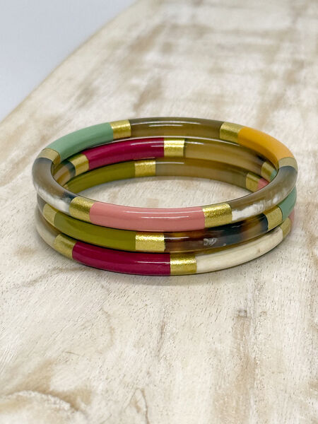Multicolored gold horn bangle BOUQUET 6mm