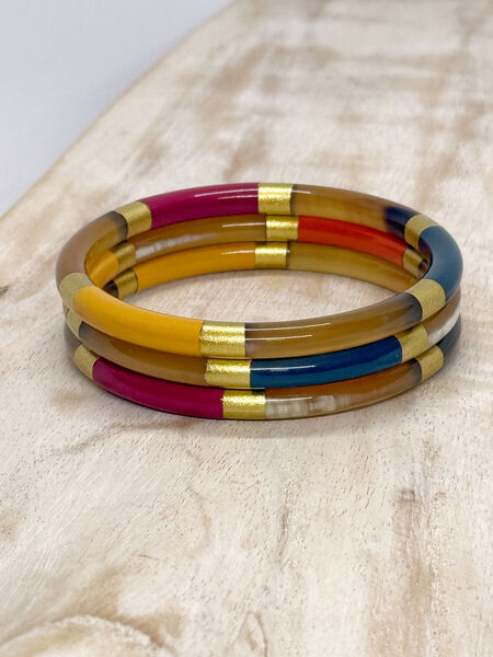 BOHO 6mm Gold Multicolored Horn Bangle