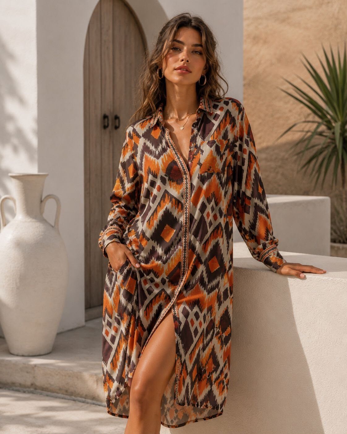 Mid-length cotton shirt dress