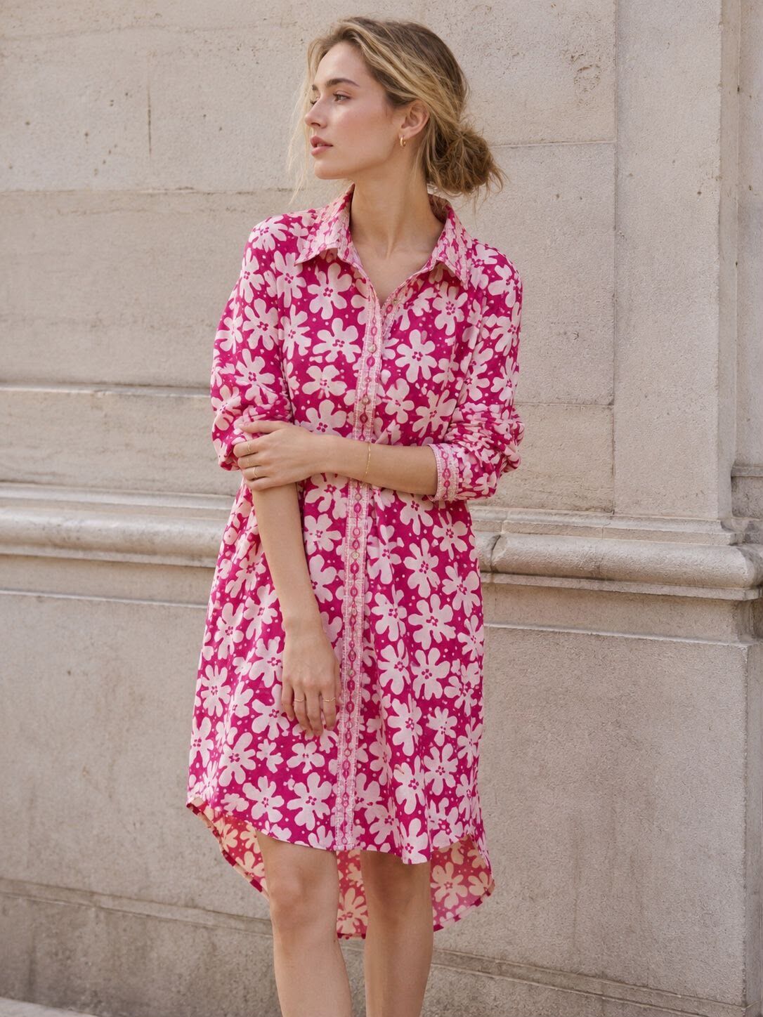 Mid-length cotton shirt dress