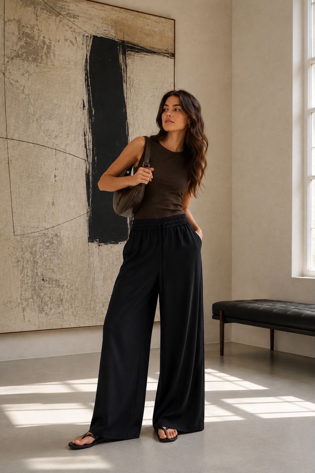Pantalon long coupe droit taille haut