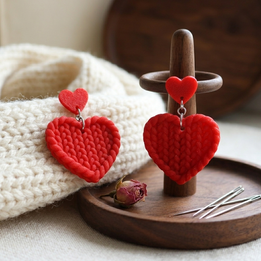 Crochet Heart Earrings | Sculptural Statement Love Jewelry