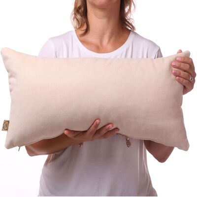 Beige plush throw cushion 12×23”