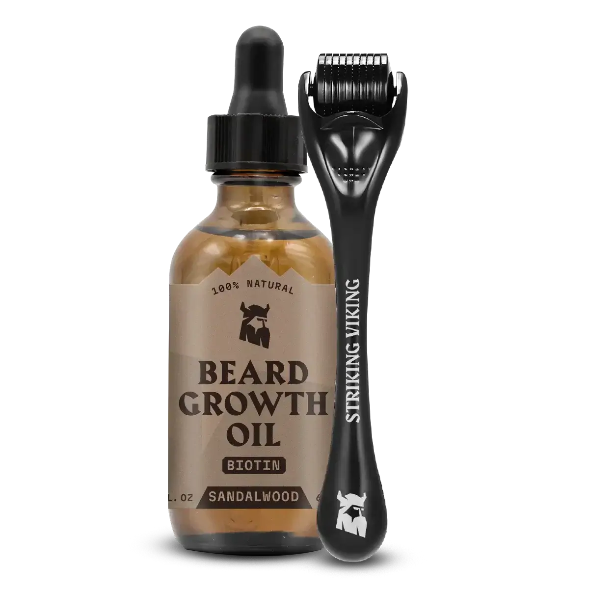Striking Viking Beard Growth Kit Sandalwood | Derma Roller & Biotin Beard Growth Serum Men
