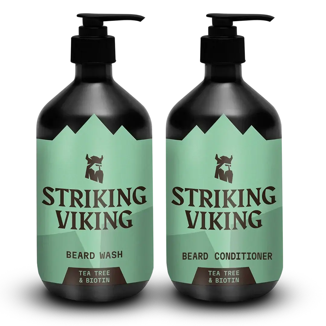 Striking Viking Beard Shampoo & Conditioner Set Tea Tree Biotin | Beard Wash Care Kit Men