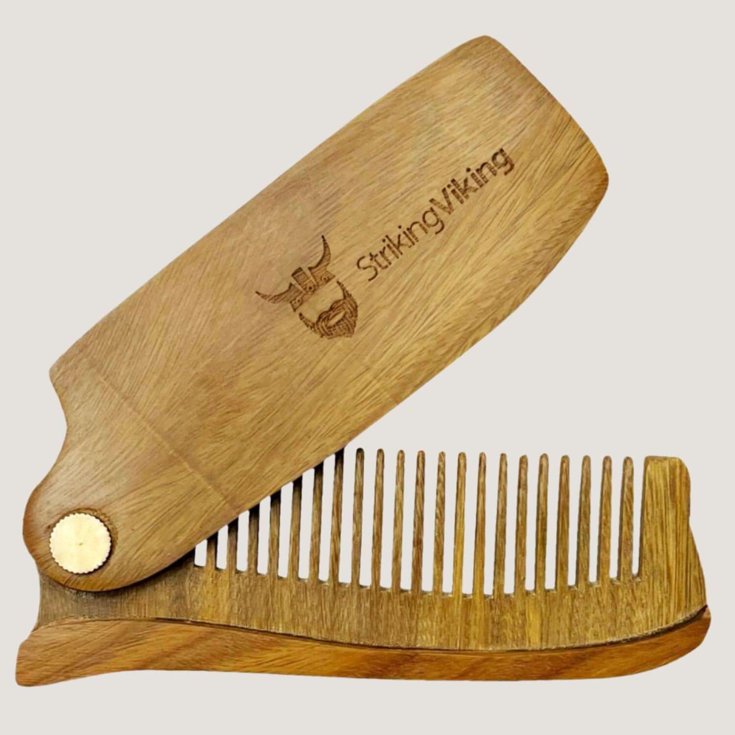 Striking Viking Folding Wooden Beard Comb | Anti Static Sandalwood Pocket Grooming Comb Men