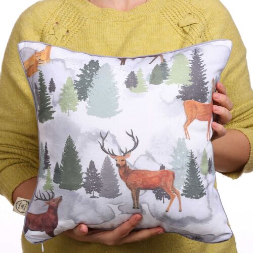 Reindeer and pine trees throw cushion, 15”