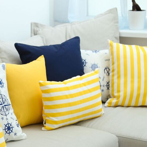 Yellow and white horizontal stripes rectangular pillow, 20×12”