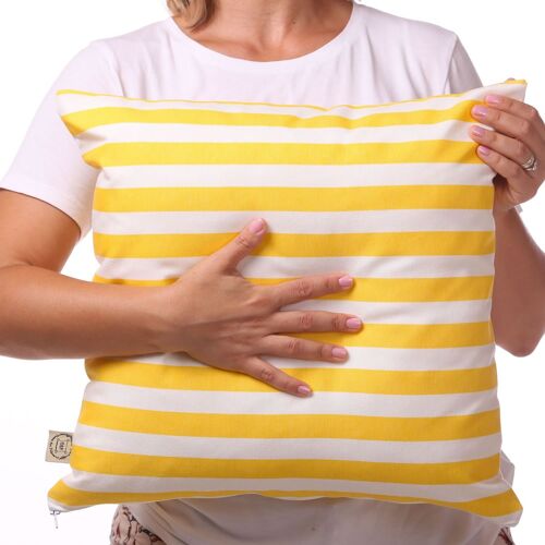 Yellow and white stripes pillow 16”