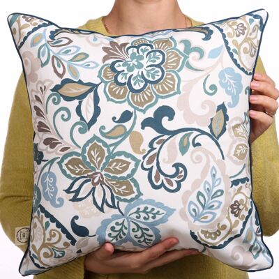 Turquoise paisley throw cushion 17”