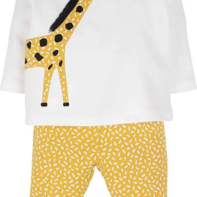 Boys set -Giraffe, 2 pieces in white, mustard