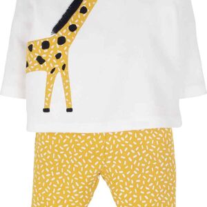 Ensemble garçon -Girafe, 2 pièces en blanc, moutarde
