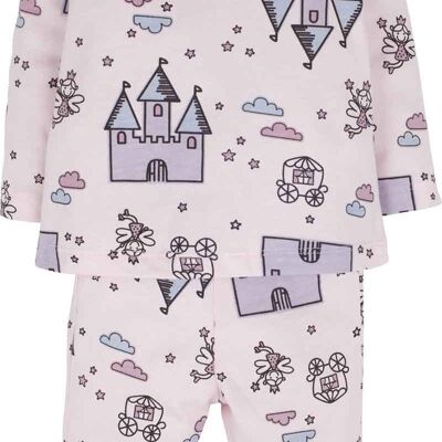 Pijama para niñas - el castillo, en rosa, estampado I.