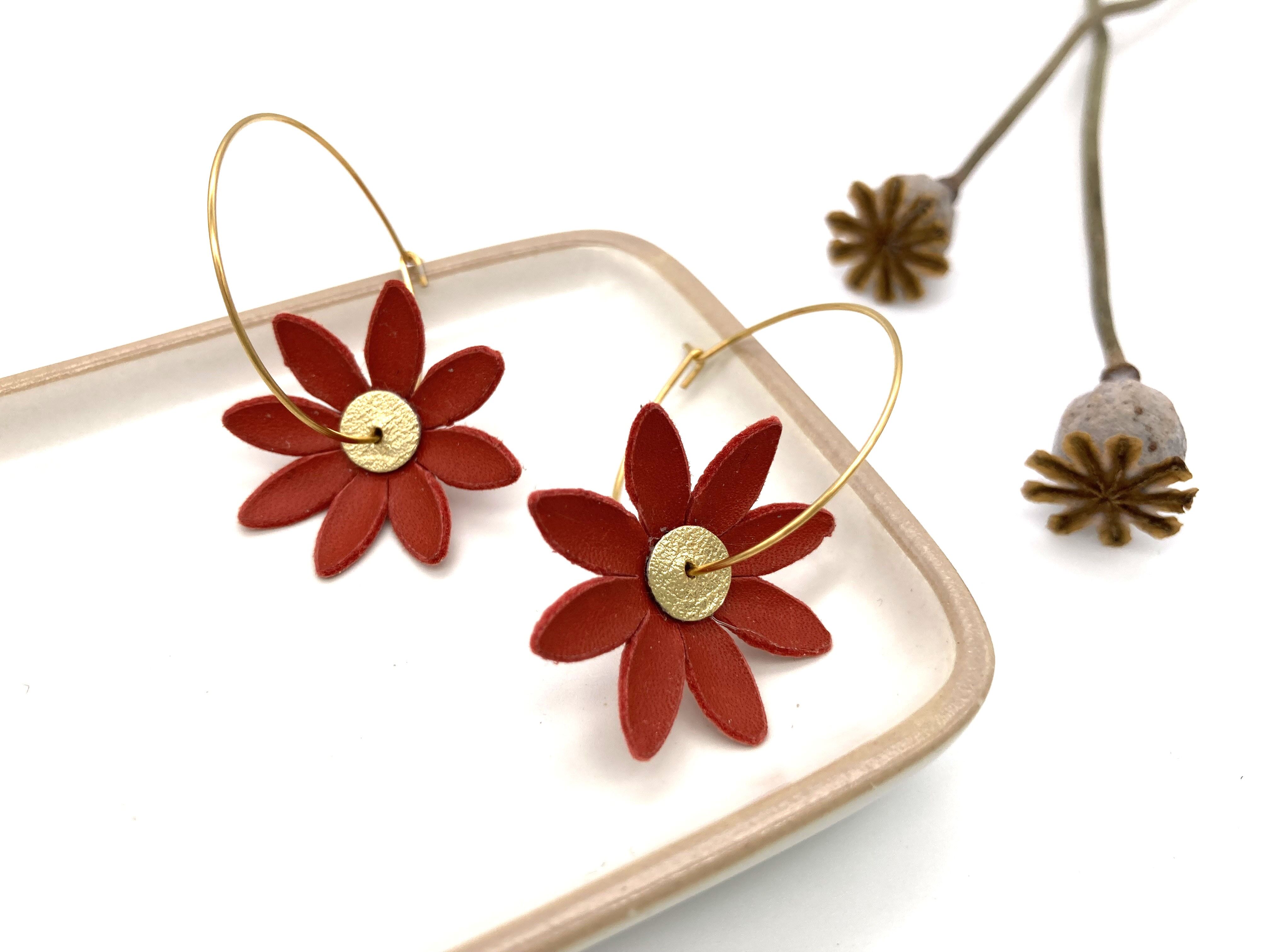 Red flower earrings