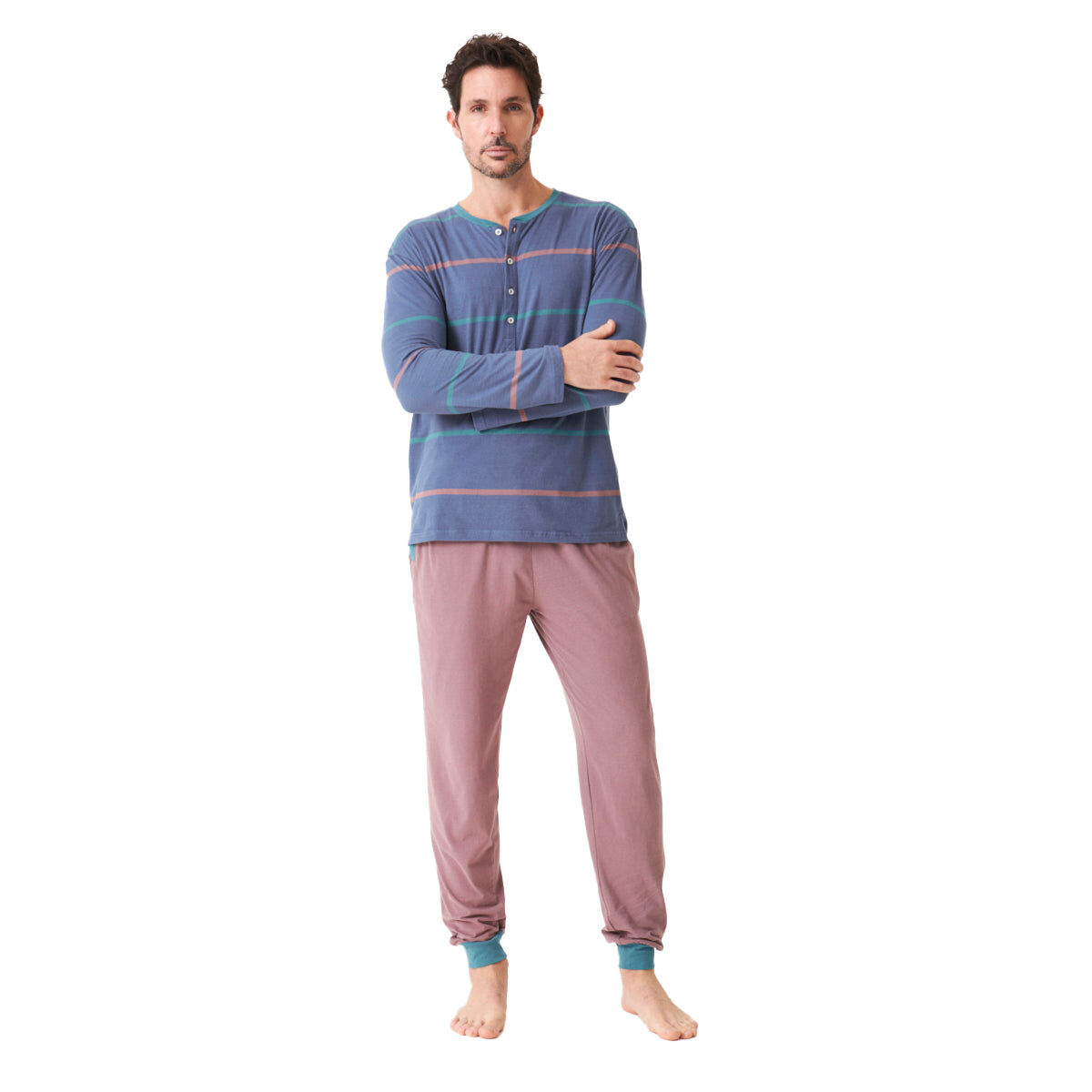 Pigiama da uomo in cotone a mezza zip e maniche lunghe JJB8
