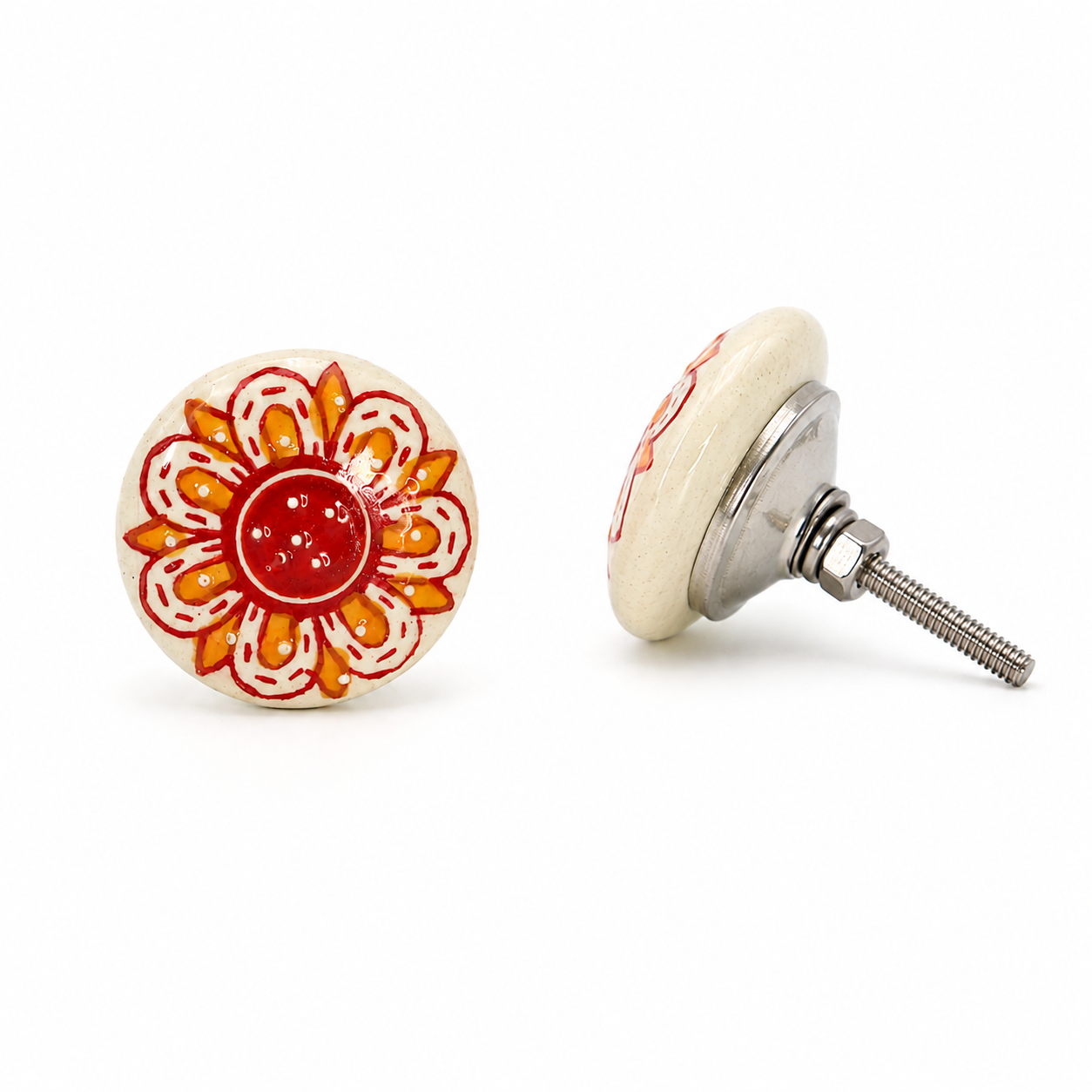 Bouton en céramique rond en forme de fleur de soleil