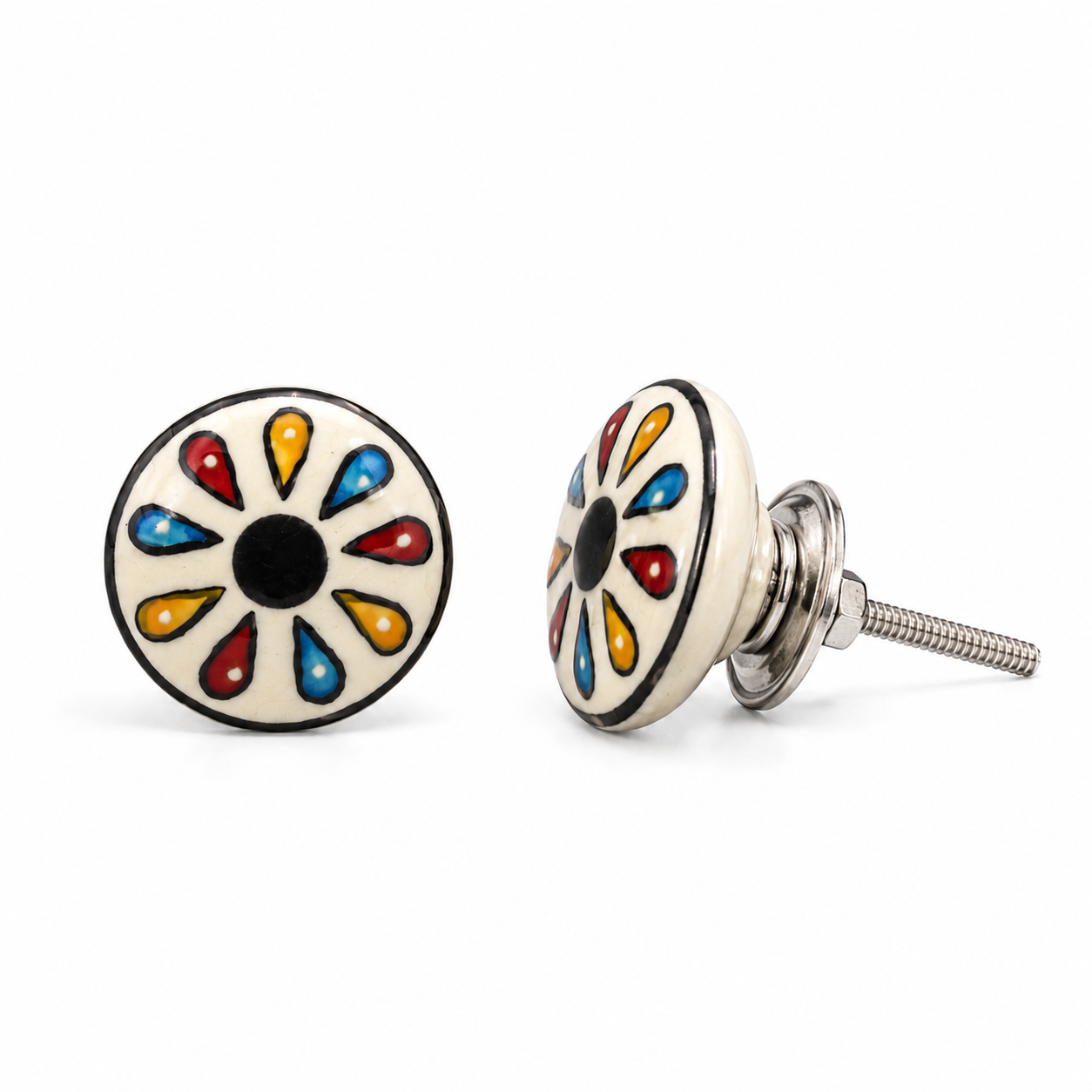 Bouton de tiroir rond multicolore à pétales bohèmes