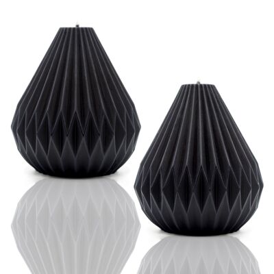 Black pear shaped origami lantern candle - set of 2