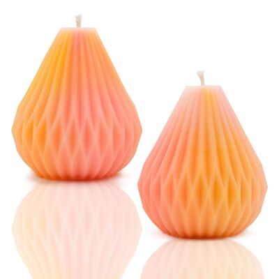 Coral origami pear shaped lantern candles - set of 2