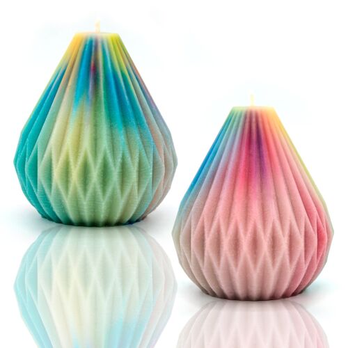 Origami pear shaped lantern rainbow candles - set of 2