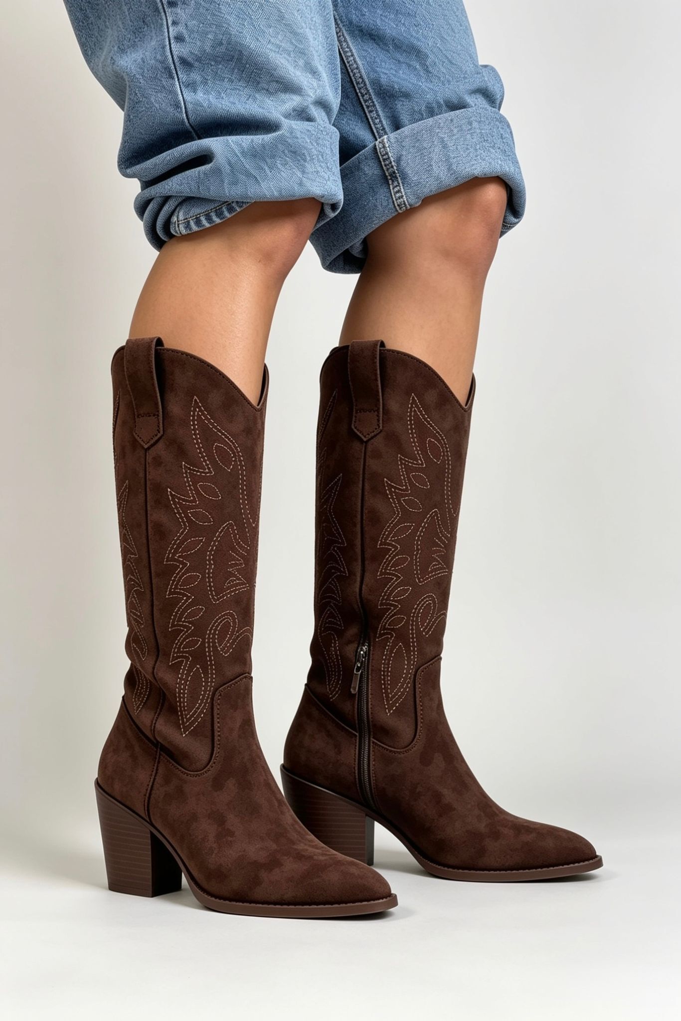 Dark Brown Embroidered Pointed Toe Western Cowboy Boots (PACK OF 12 PAIRS UK3-UK8)