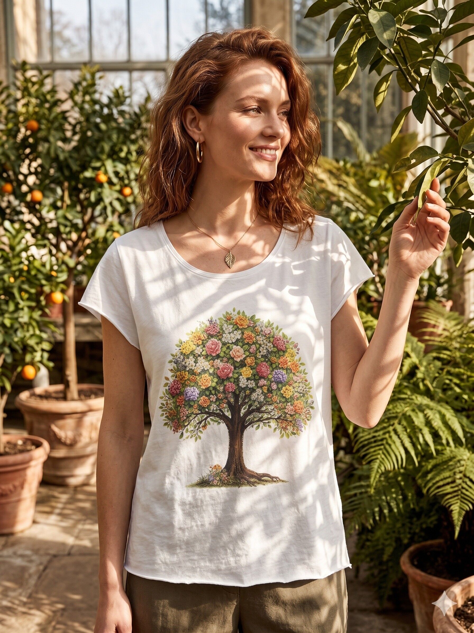White T-shirt with Green Tree Print