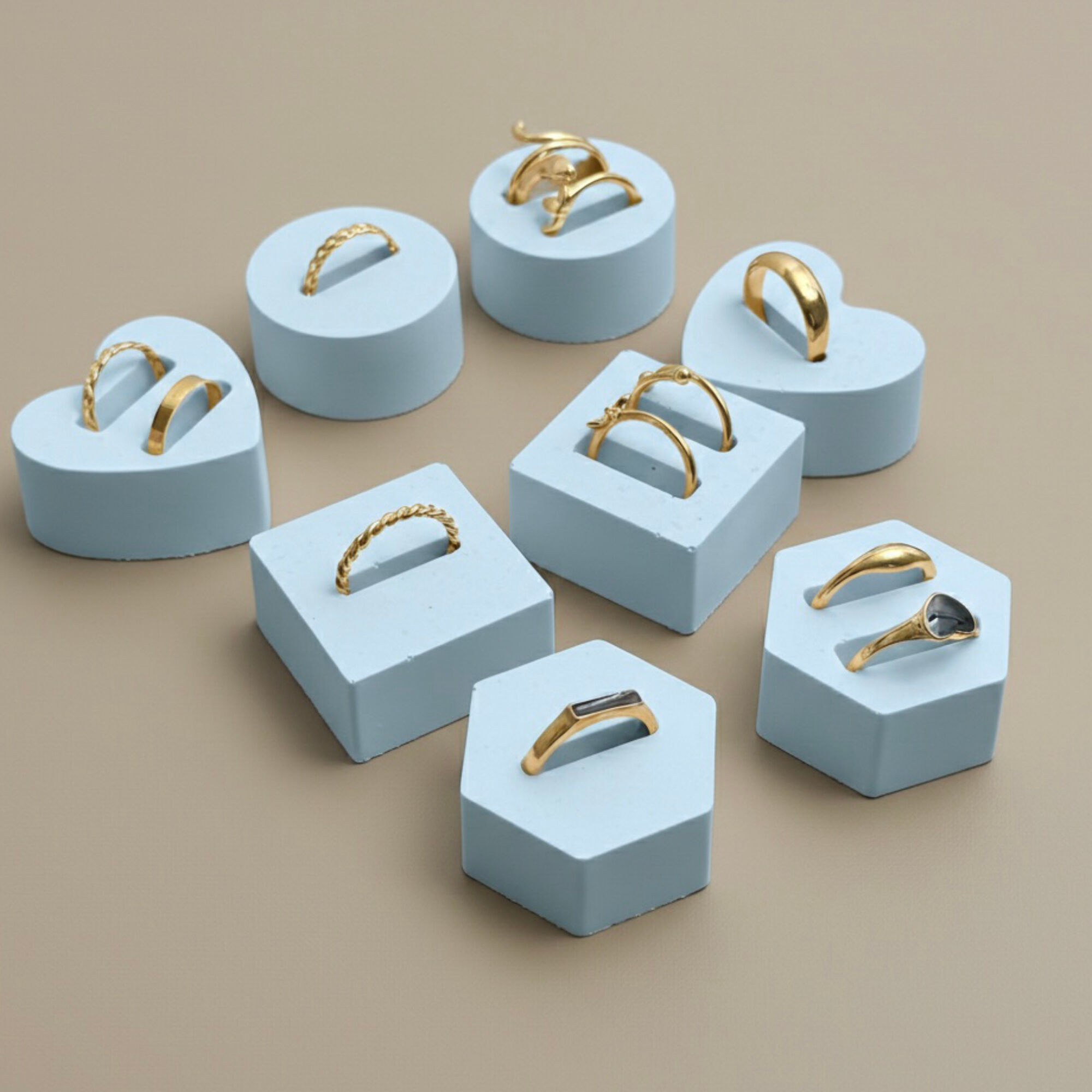 Set of 8 Pastel Blue Ring Holders for Thin Rings