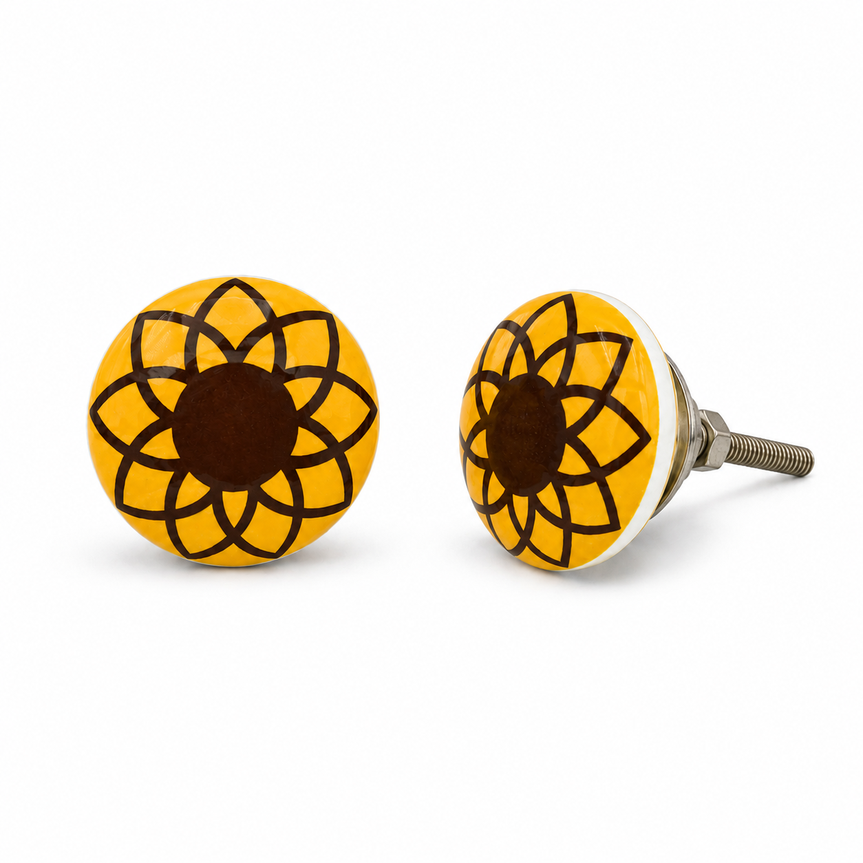 Pomello rotondo in ceramica a forma di girasole per mobili