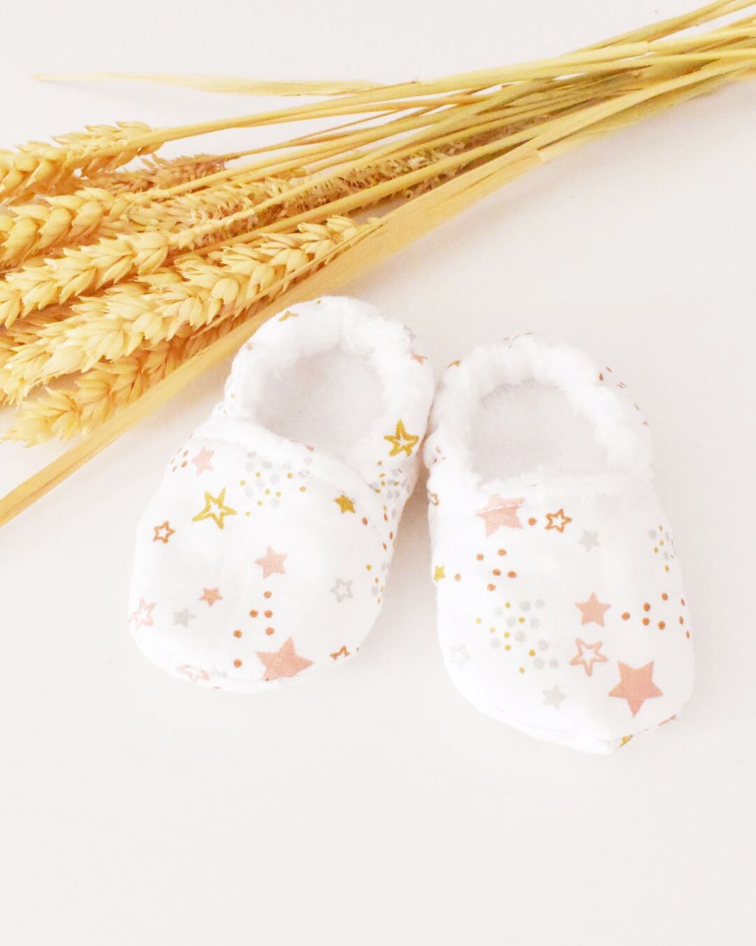 Baby Star booties in Oeko-Tex fabric - handmade in France - baby gift