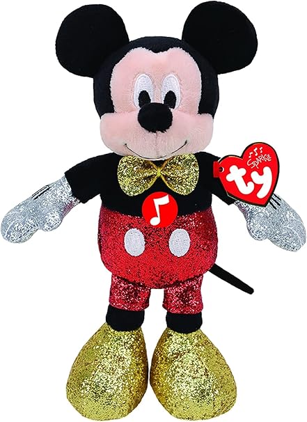 Peluche Mickey Mouse TY Beanie Babies rouge pailleté + son 20 cm