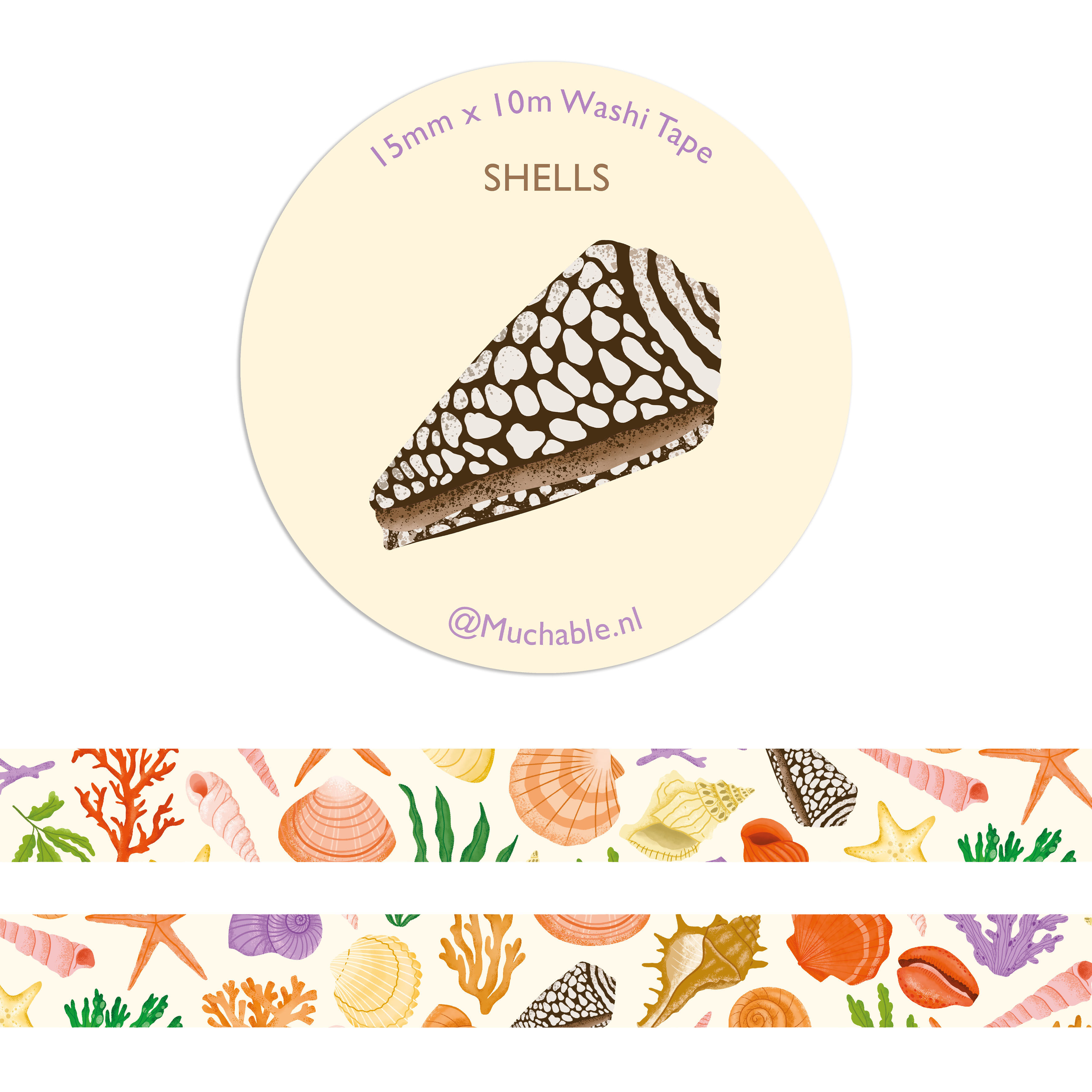 Washitape/paper tape - Cute shells pattern illustration summer