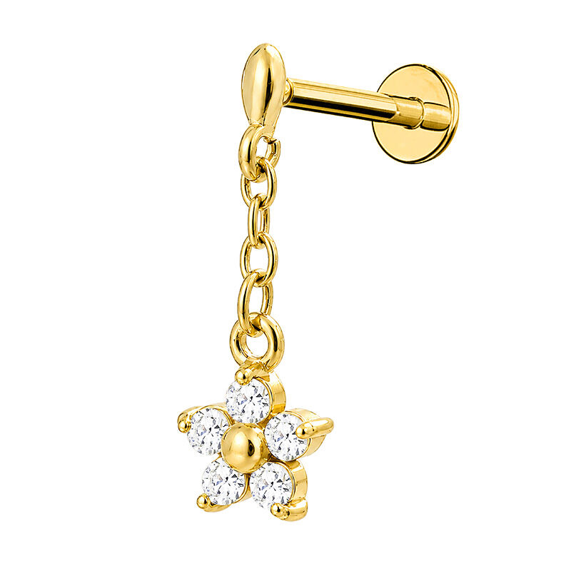 PENDANT EAR PIERCING WITH CHAIN ​​AND ZIRCONIA FLOWER