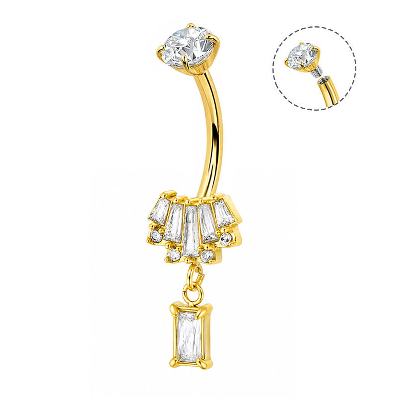 Banana Piercing with Fan-Shaped Baguette Zirconia and Pendant