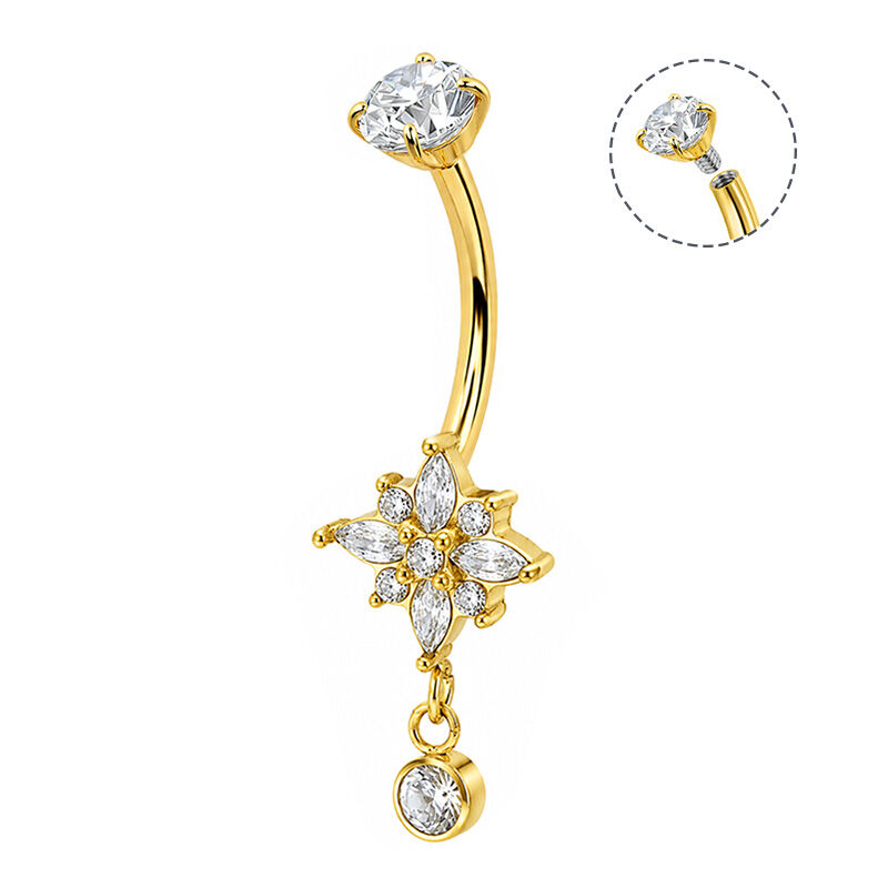 BANANA PIERCING WITH A SILK FLOWER AND ZIRCONIA PENDANT