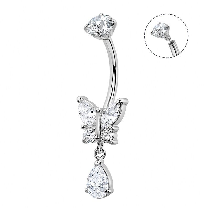 Banana Piercing with Butterfly Drop Pendant and Zirconia