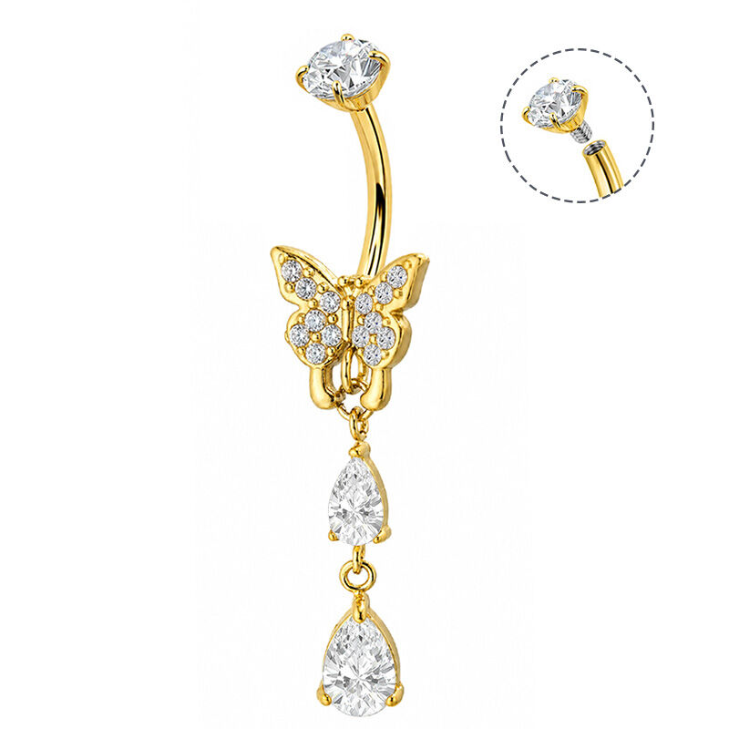 Banana Piercing with Butterfly and Double Drop Pendant in Zirconia