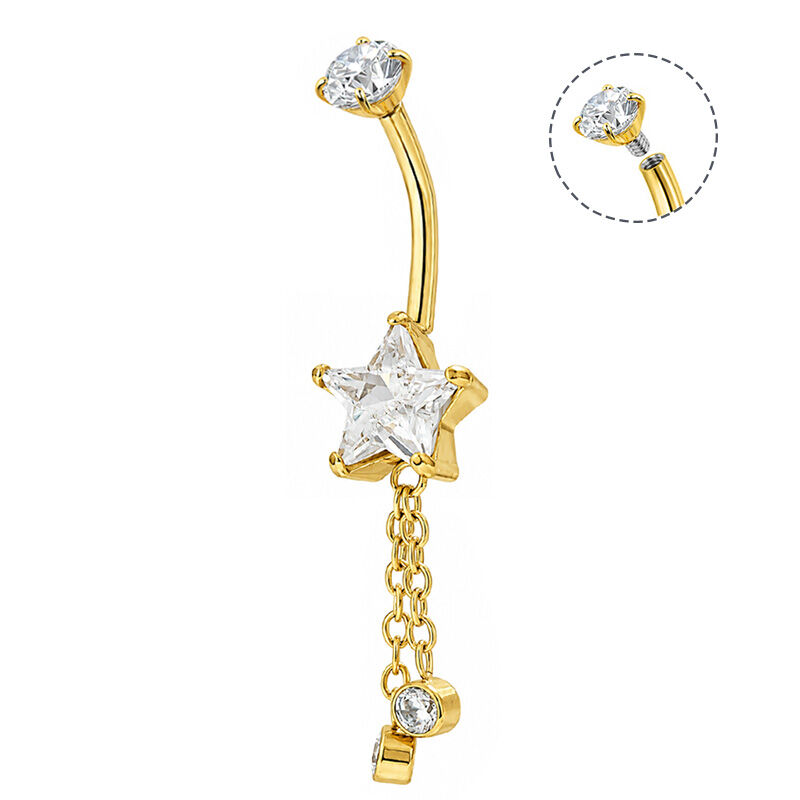 BANANA PIERCING WITH STAR AND DOUBLE CHAIN ​​PENDANT WITH ROUND ZIRCONIA